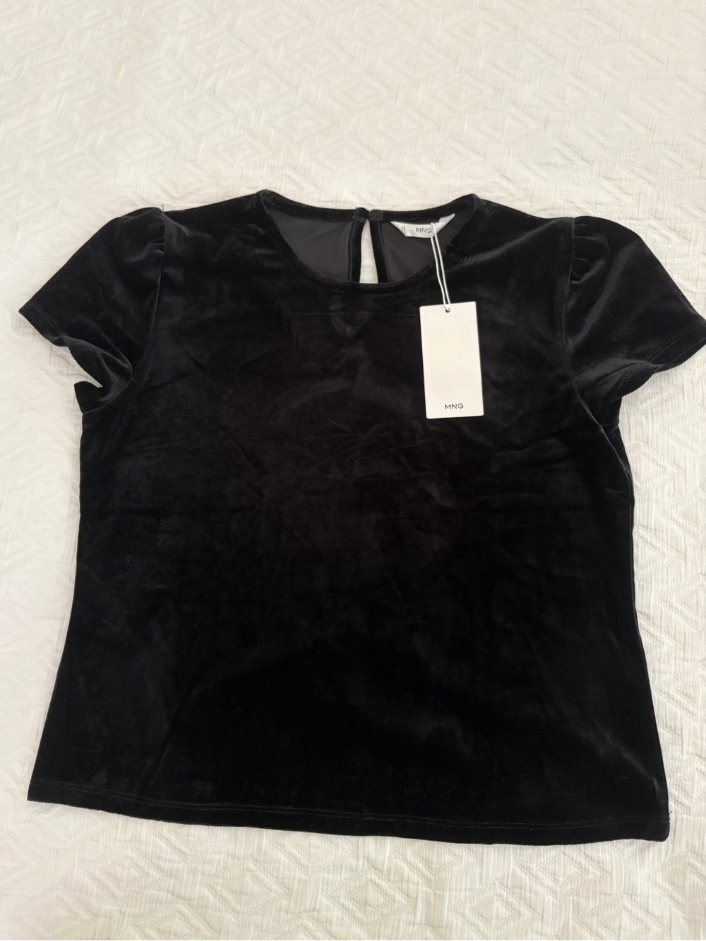 Mango Black Velvet Puff Sleeve Tee
